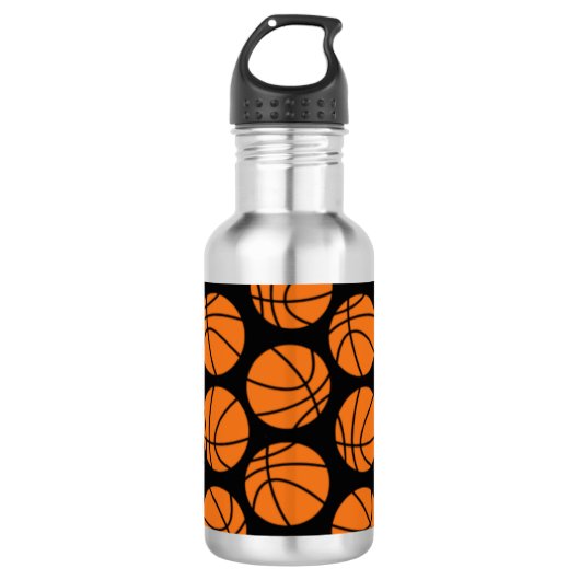 Classic Basketball Pattern on Black Edelstahlflasche (Vorderseite)