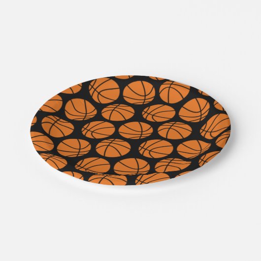 Classic Basketball Pattern on Black Pappteller (Schrägansicht)