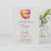 Classic Beach Heart Wedding Einladung (Stehend Vorderseite)