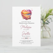 Classic Beach Heart Wedding Einladung (Stehend Vorderseite)