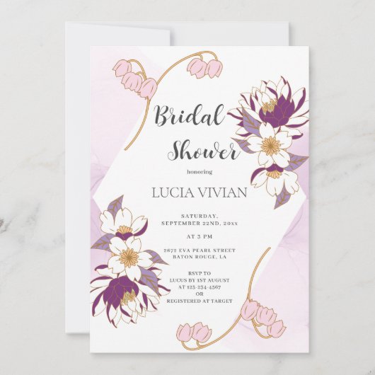 Classic Beautiful Lila Lotus Brautparty Einladung (Vorderseite)