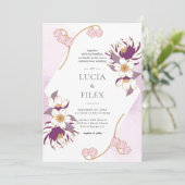 Classic Beautiful Pruple Lotus & Color Tinte Hochz Einladung (Stehend Vorderseite)