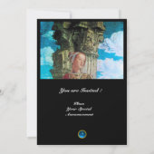 CLASSIC BEAUTY MONOGRAM, hell antikblau schwarz Einladung (Rückseite)