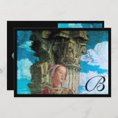 CLASSIC BEAUTY MONOGRAM, hell antikblau schwarz Einladung (Vorne/Hinten)