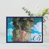 CLASSIC BEAUTY MONOGRAM, hell antikblau schwarz Einladung (Stehend Vorderseite)