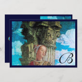 CLASSIC BEAUTY MONOGRAM, hell antikblau schwarz Einladung (Vorne/Hinten)