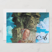 CLASSIC BEAUTY MONOGRAM, hell antikblau schwarz Einladung (Vorderseite)