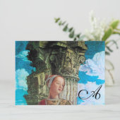 CLASSIC BEAUTY MONOGRAM, hell antikblau schwarz Einladung (Stehend Vorderseite)