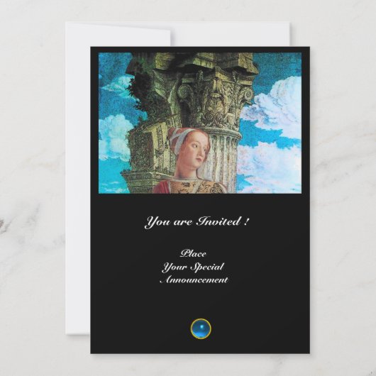 CLASSIC BEAUTY MONOGRAM, hell antikblau schwarz Einladung (Rückseite)