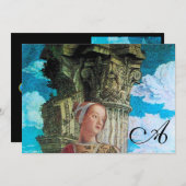 CLASSIC BEAUTY MONOGRAM, hell antikblau schwarz Einladung (Vorne/Hinten)