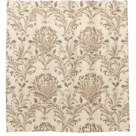 Classic Beige Damask Duschvorhang (Vorderseite)