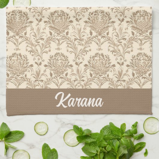 Classic Beige Damask Geschirrtuch (Gefaltet)