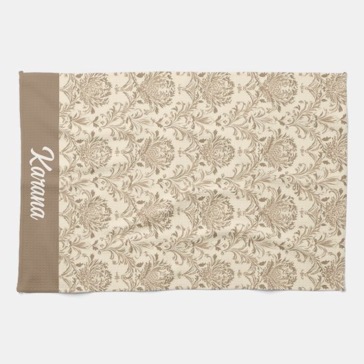 Classic Beige Damask Geschirrtuch (Horizontal)