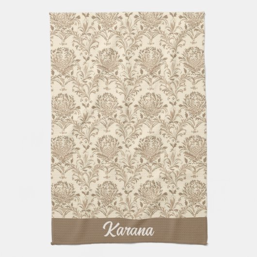 Classic Beige Damask Geschirrtuch (Vertikal)