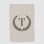 Classic Beige & Dark Brown Initial Laurel Monogram Golfhandtuch (Vorderseite)