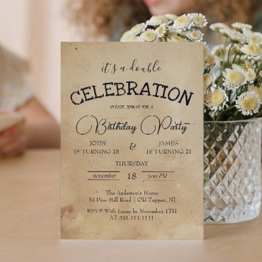 Classic Beige Doppelgeburtstag Party Einladung