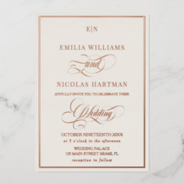 Classic Beige & Gold Monogram Wedding Folieneinladung