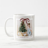 Classic Beige Stripes Red Bow Christmas Kaffeetasse (Links)