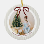 Classic Beige Stripes Red Bow Christmas Keramik Ornament (Vorne)