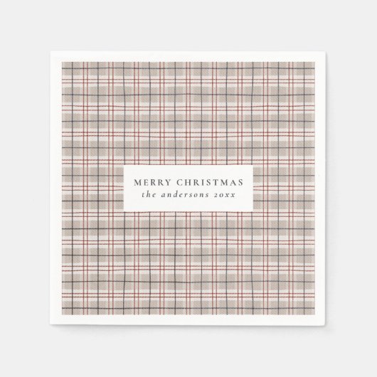 Classic Beige Tartan Karierte Weihnachten Serviette (Vorderseite)