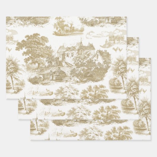 Classic Beige Vintages französisches Chateau Toile Geschenkpapier Set (Set)