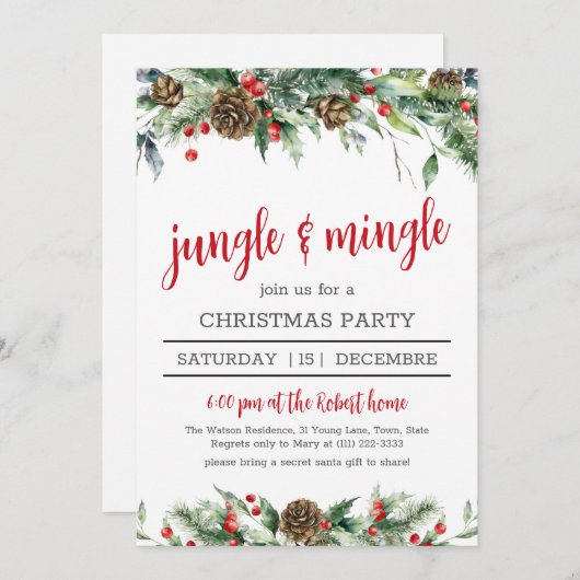 Classic Berries Greenery Corporate Weihnachten Par Einladung (Vorne/Hinten)