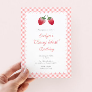 Classic Berry Erster 1. Geburtstag Strawberry Part Einladung