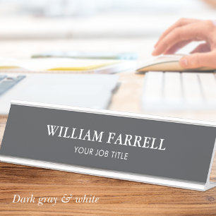 Classic Beruflich Dark Gray White Office Schreibtischnamensplakette