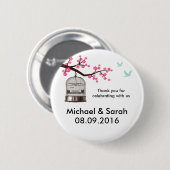 Classic Bird Cage und Pink Blume Danke Button (Vorne & Hinten)