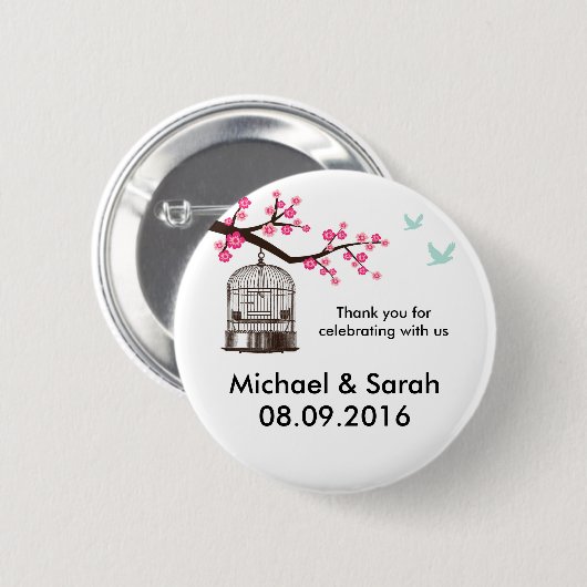 Classic Bird Cage und Pink Blume Danke Button (Vorne & Hinten)
