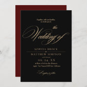 Classic Black and Burgundy Script Wedding Einladung (Vorne/Hinten)