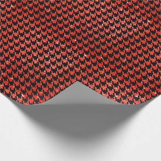 Classic Black and Glitter Red Houndstooth Pattern Geschenkpapier (Ecke)