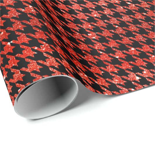 Classic Black and Glitter Red Houndstooth Pattern Geschenkpapier (Rolleneckpunkt)