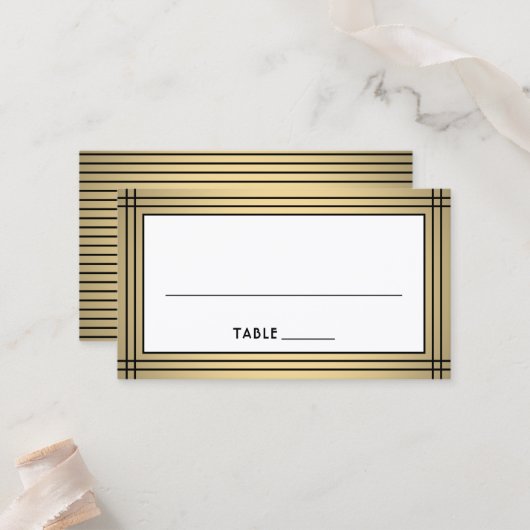 Classic Black and Gold Border Elegant Escort / Platzkarte (Vorderseite/Rückseite Beispiel)