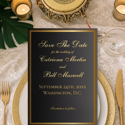 Classic Black and Gold Elegant Save the Date Folieneinladung