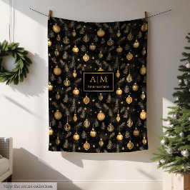 Classic black and gold watercolor holiday throw fleecedecke