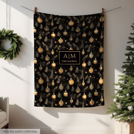 Classic black and gold watercolor holiday throw fleecedecke