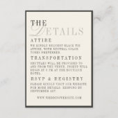 Classic Black and Ivory Wedding Details Begleitkarte (Vorderseite)