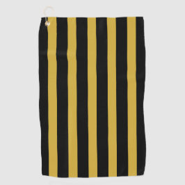 Classic Black and Metallic Gold Vertical Striped Golfhandtuch