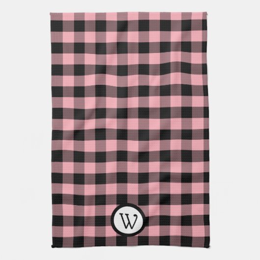 Classic Black and Pink Buffalo Kariert mit Monogra Geschirrtuch (Vertikal)