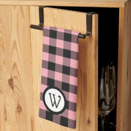 Classic Black and Pink Buffalo Kariert mit Monogra Geschirrtuch