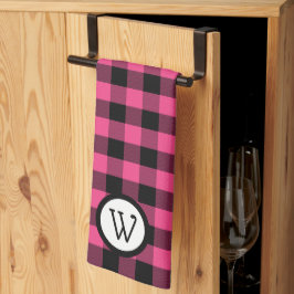 Classic Black and Pink Buffalo Kariert mit Monogra Geschirrtuch