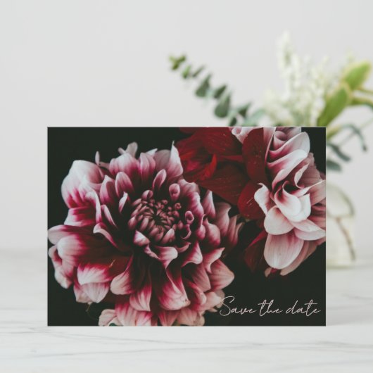 Classic Black and Pink Peonies Save The Date (Stehend Vorderseite)