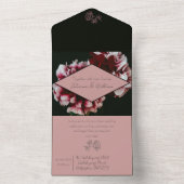 Classic Black and Pink Peonies Wedding All In One Einladung (Innen)