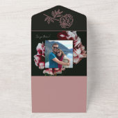 Classic Black and Pink Peonies Wedding All In One Einladung (Außenbereich)