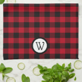 Classic Black and Red Buffalo Kariert mit Monogram Geschirrtuch (Gefaltet)