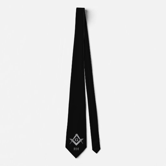 Classic Black and Silver Masonic Mit Monogramm Krawatte (Vorderseite)