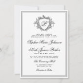 Classic black and white crest monogram wedding einladung (Vorderseite)