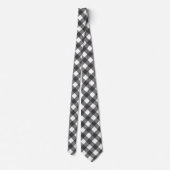 Classic Black And White Diagonal Gingham Plaid Krawatte (Rückseite)