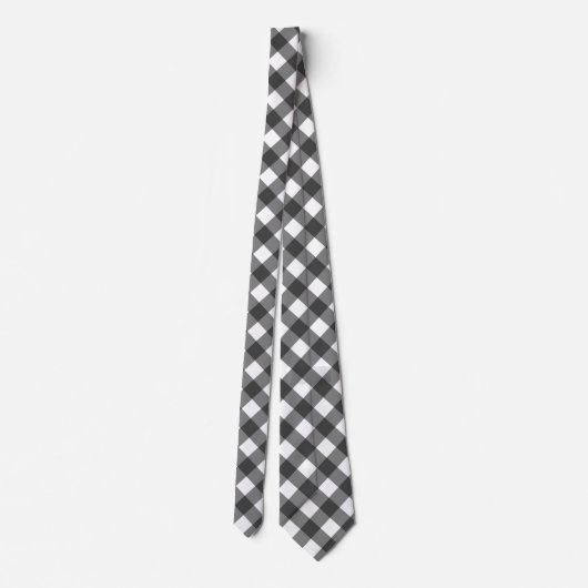Classic Black And White Diagonal Gingham Plaid Krawatte (Rückseite)